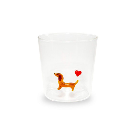 Bicchiere Vetro  Con Deco Interno 250ml Wd Bassotto Cuore