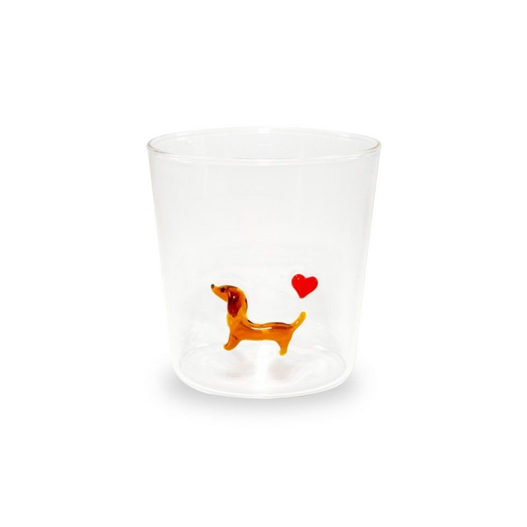 Bicchiere Vetro Con Deco Interno 250ml Wd Bassotto Cuore