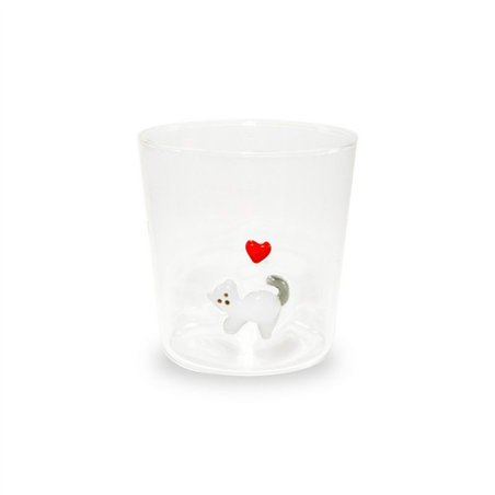 Bicchiere Vetro  Con Deco Interno 250ml Wd Gatto Cuore