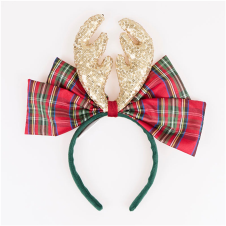 Cerchietto Fiocco Scozzese Con Corna Renna Red Green Gold