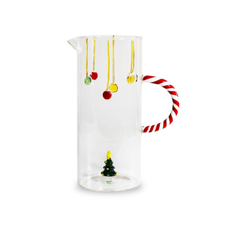 Caraffa In Vetro Con Deco Natale 1,3l H23cm Albero Di Natale