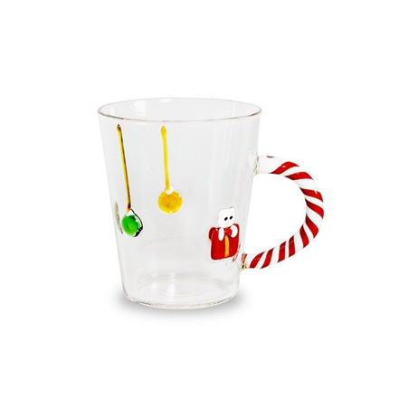 Tazza Vetro Con Decoro Natale 425ml H11cm Gatto