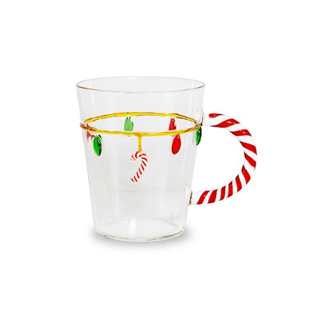 Tazza Vetro Con Decoro Natale 425ml H11cm Luci Natalizie