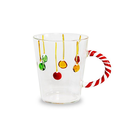 Tazza Vetro Con Decoro Natale 425ml H11cm Palline Natalizie