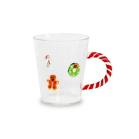 Tazza Vetro Con Decoro Natale 425ml H11cm Omino Di Pan Di Zenzero