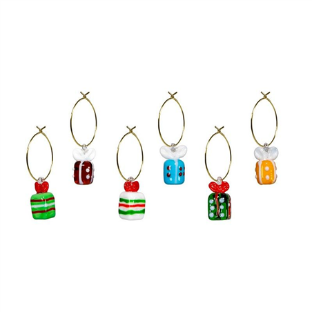 Set 6 Anellini Segnaposto Vetro Natale Pacchi Regalo Colorati