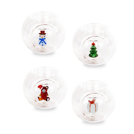 Porta Tealight In Vetro Decoro Natalizio D8cm Natale 2
