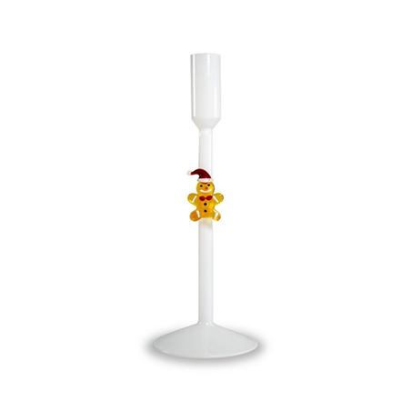 Portacandela Vetro Decoro Natale H24cm D8cm Omino Di Pan Di Zenzero
