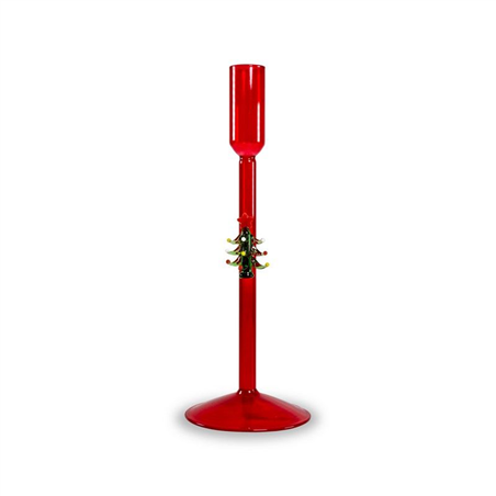 Portacandela Vetro Decoro Natale H24cm D8cm Albero Di Natale