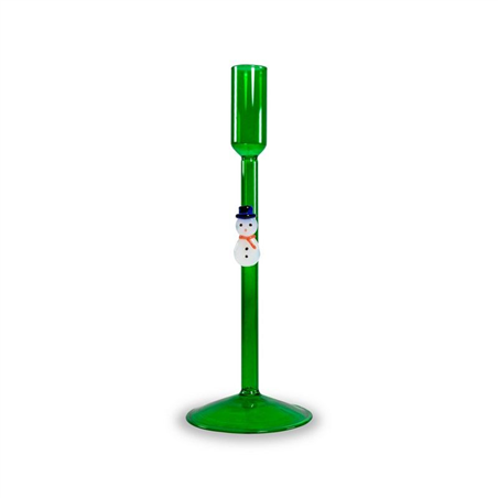 Portacandela Vetro Decoro Natale H24cm D8cm Pupazzo Di Neve