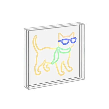 Insegna Neon Con Cornice Plexiglass 23x23cm Gatto