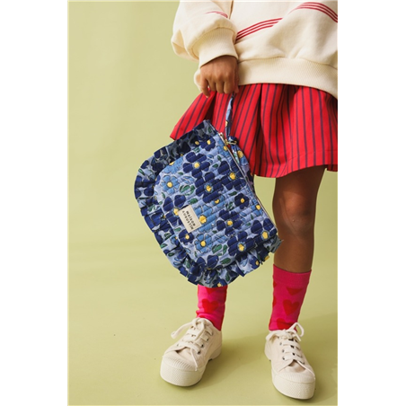 Pochette Piccola 100% Cotone 18x13cm Flower Blu Mezzanotte