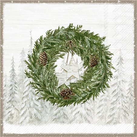 Tovagliolo Natale 33x33 Nordic Winter Wreath Light Brown