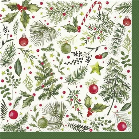 Tovagliolo Natale 25x25 Christmas Branches Allover