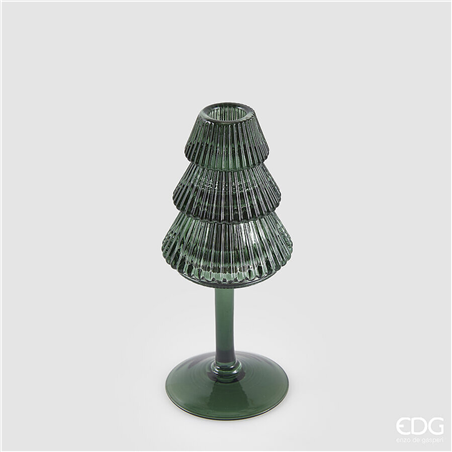 Portacandela Vetro Pino Calice H19cm D8cm Dark Green