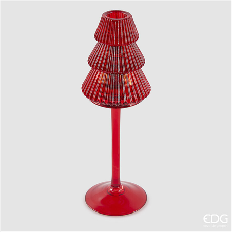 Portacandela Vetro Pino Calice H25cm D8cm Red