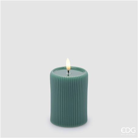 Candela Led Lounge Moccolo H10cm D7.5cm Green-A Batteria Con Telecomando
