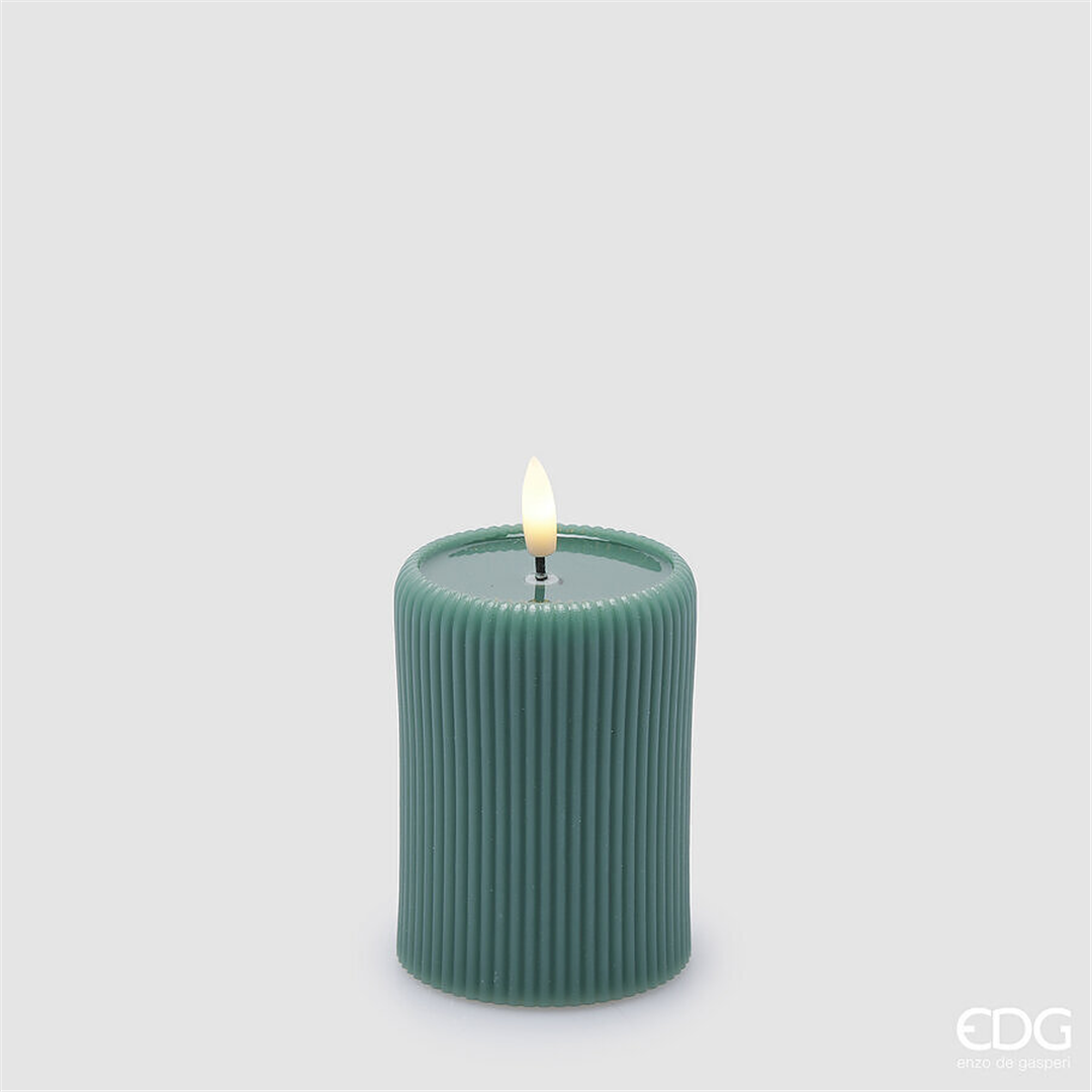 Candela Led Lounge Moccolo H10cm D7.5cm Green-A Batteria Con Telecomando