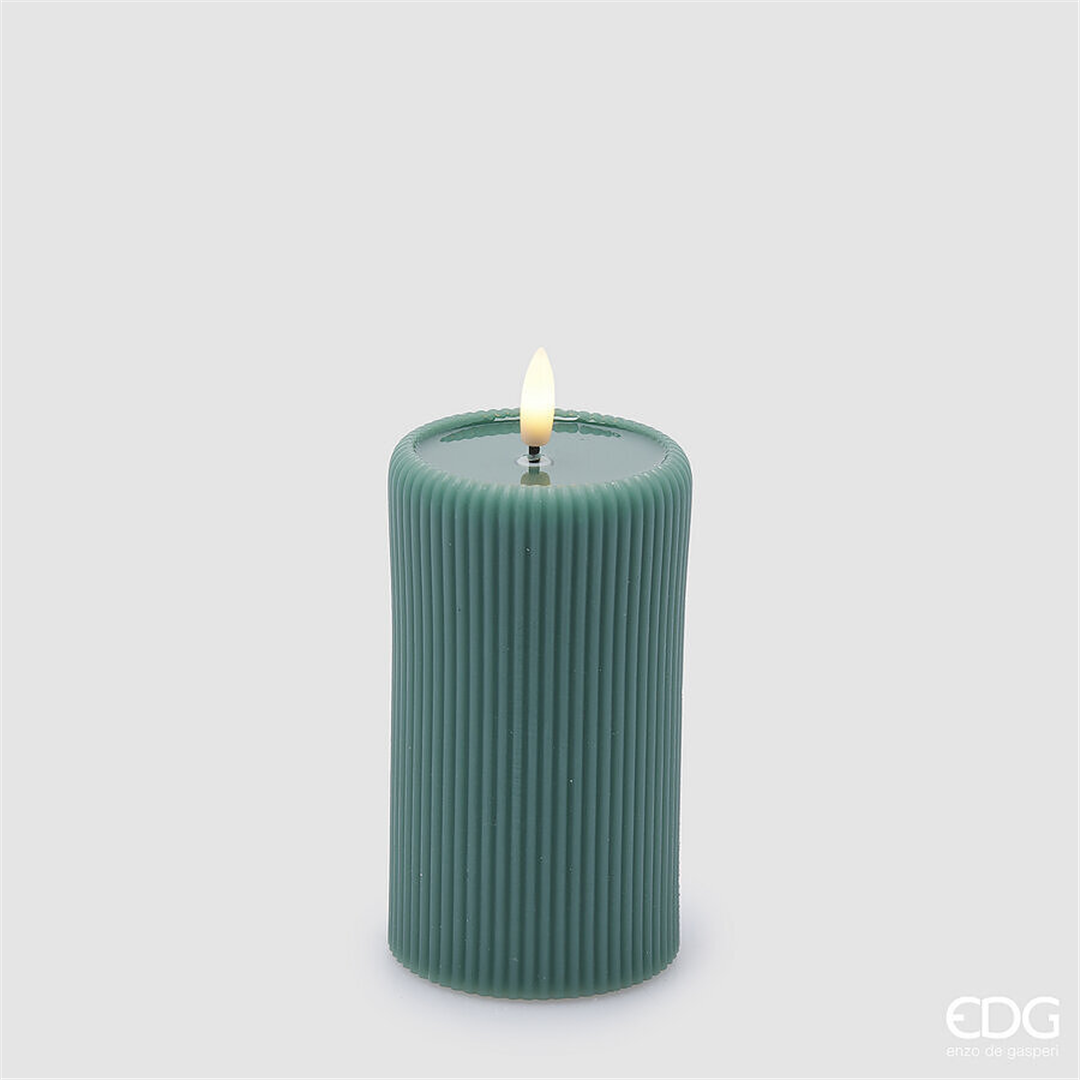 Candela Led Lounge Moccolo H13cm D7.5cm Green-A Batteria Con Telecomando