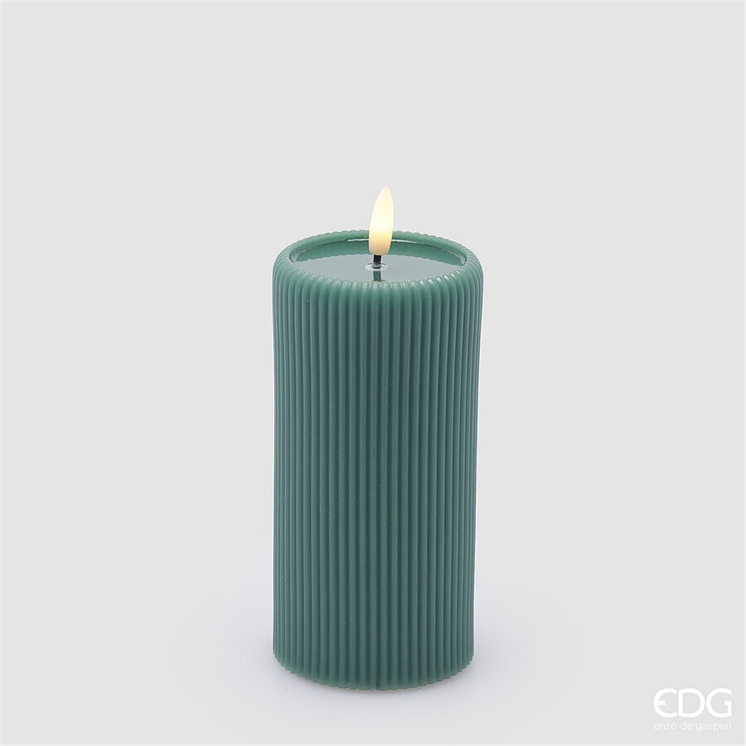 Candela Led Lounge Moccolo H15cm D7.5cm Green-A Batteria Con Telecomando