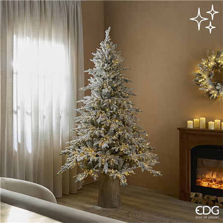 Albero Cortina Innevato H210cm 2500led D148cm Accensione Con Bacchetta Magica Bianco 2 Toni