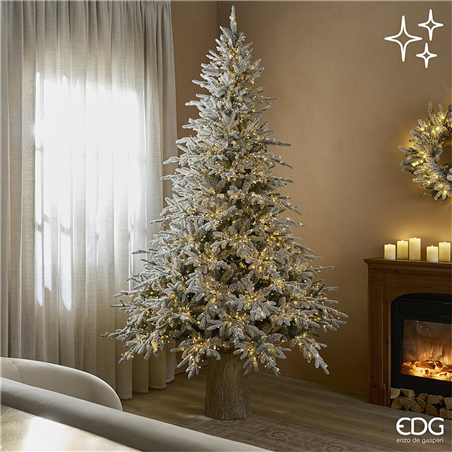 Albero Cortina Innevato H270cm 4500led D175cm Accensione Con Bacchetta Magica Bianco 2 Toni