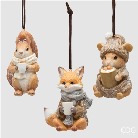 Ornamento Resina Animali In Tazza H9cm Halzenut