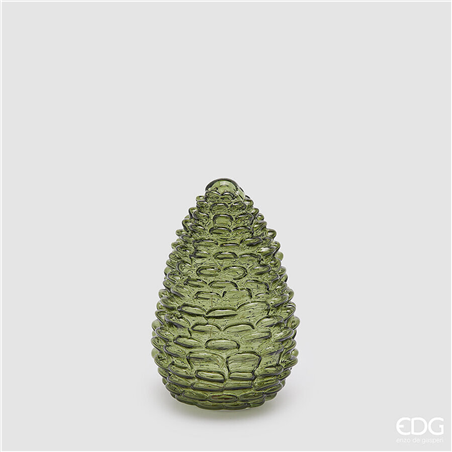 Decoro Pigna Vetro Con Led A Batteria H15 D10 Dark Green