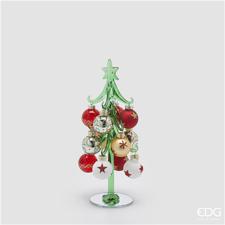 Albero Vetro Con Sfere Decorative H22 D8 Green Red