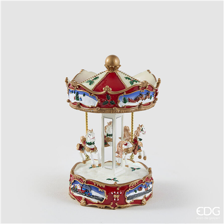 Carillon Giostra Carosello H25cm D15,5cm White Red