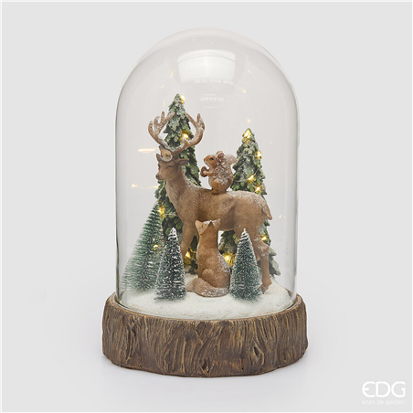 Teca Con Scena Del Bosco Led Batteria H36cm Brown Green