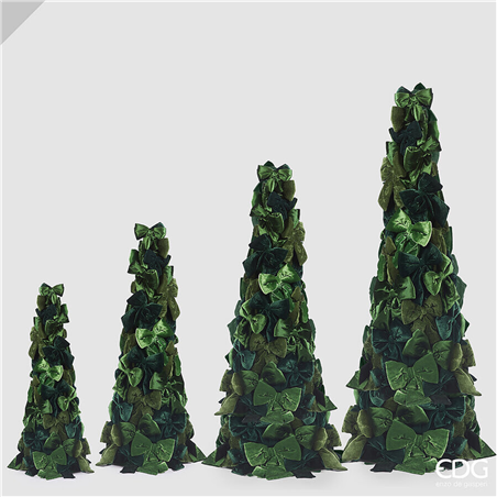 Albero Cono Fiocchi Tessuto H80cm D30cm Green Mix