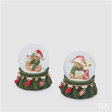 Boule Vetro Orsetto H9cm D7.5cm Green Red