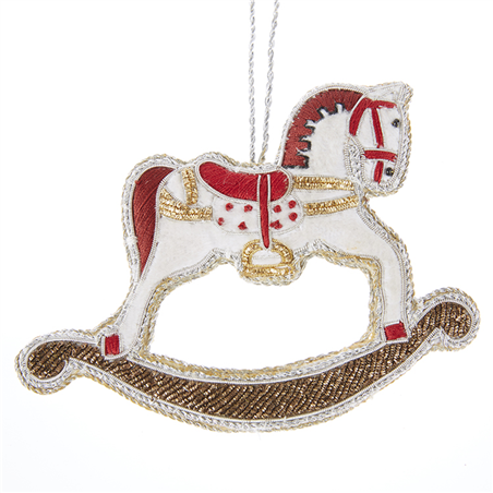 Ornamento Cavallo A Dondolo Rosso Bianco