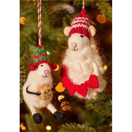 Ornamento Feltro Pecora Cuoricini/biscotto Bianco Rosso