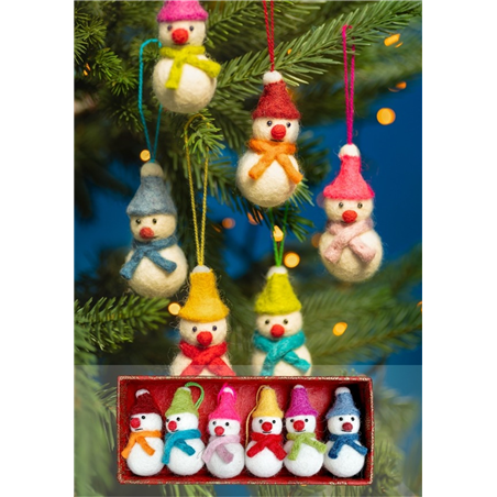 Ornamento Feltro Pupazzo Neve Sciarpa 3cm Multicolor