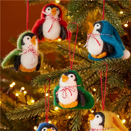 Ornamento Feltro Pinguino Mantello Ass 7cm Multicolor