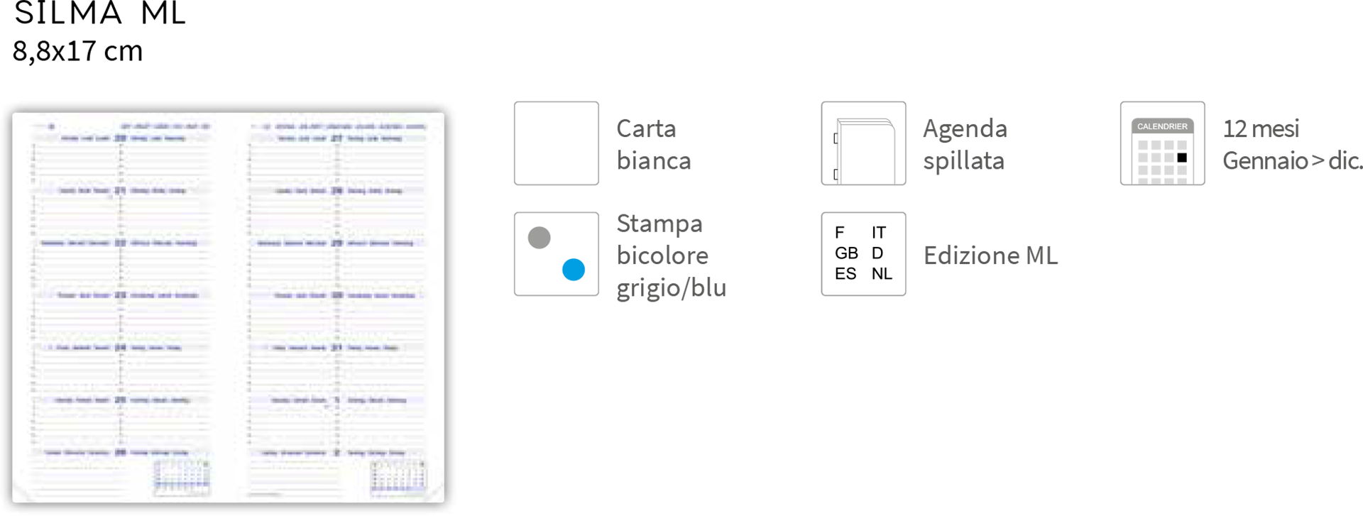 Agenda Silma - 8,8x17cm - Impala Colori Assortiti — immagine 4