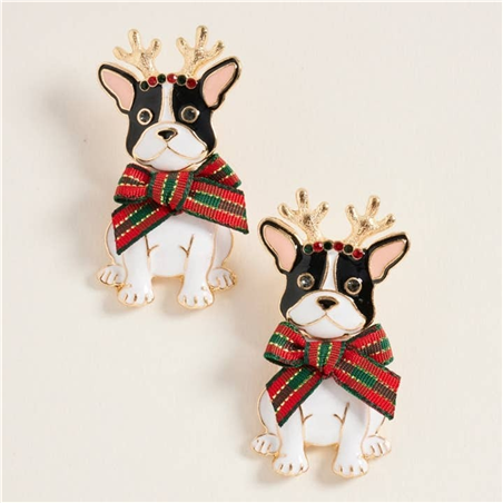 Orecchini Bulldog Con Fiocco Scozzese