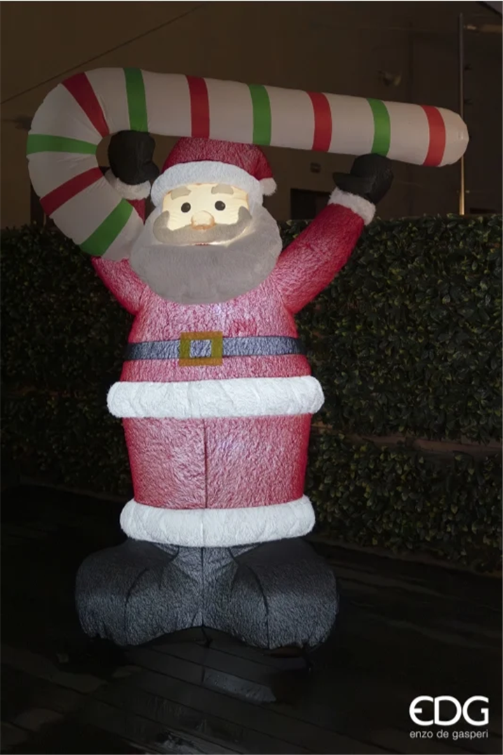 Babbo Natale Gonfiabile Esterno H250cm D190cm Babbo Natale Con Candycane E Led — immagine 2