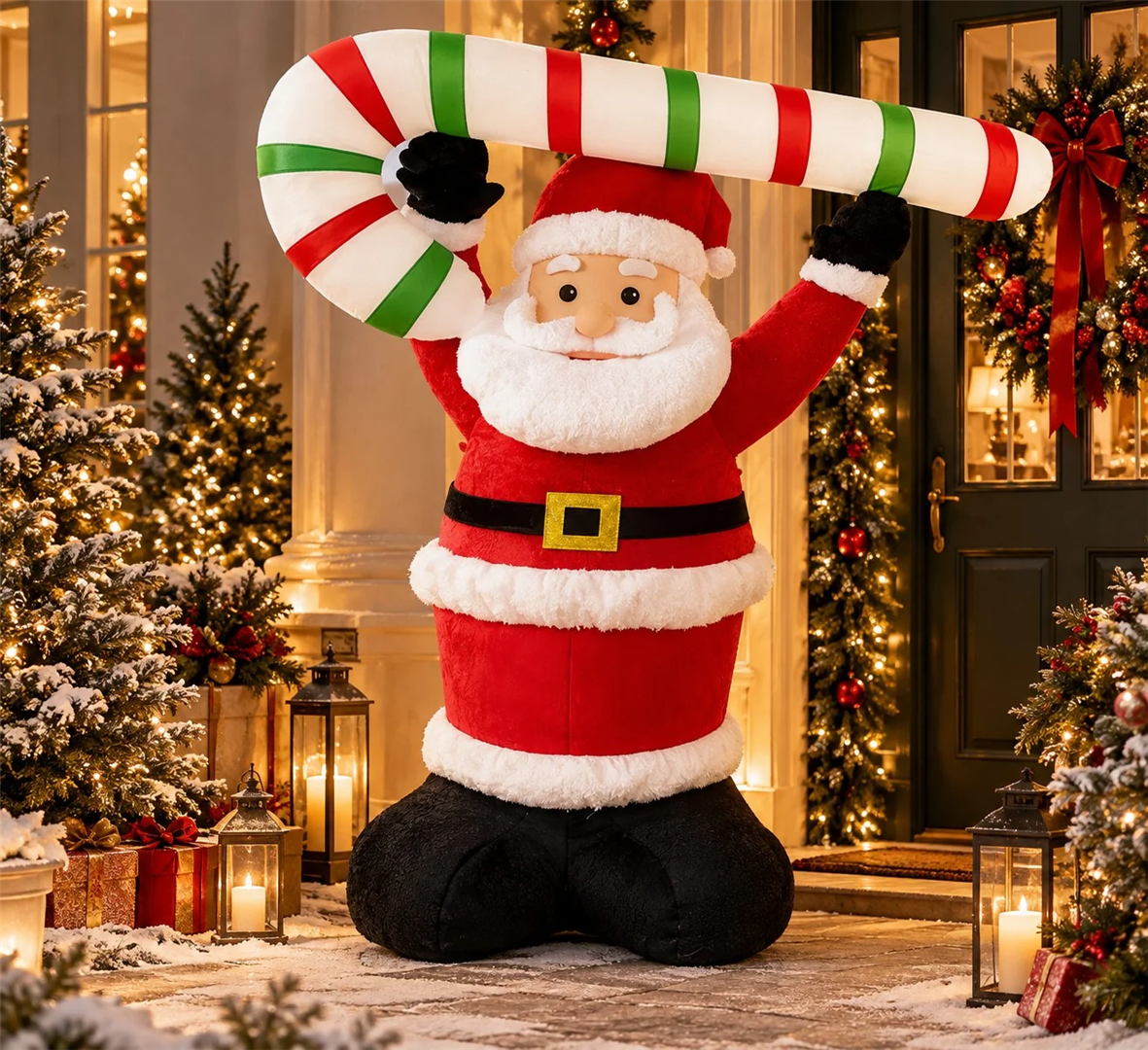 Babbo Natale Gonfiabile Esterno H250cm D190cm Babbo Natale Con Candycane E Led — immagine 3