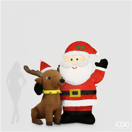 Babbo Natale Gonfiabile Esterno H180cm D150cm Babbo Natale Con Renna E Led