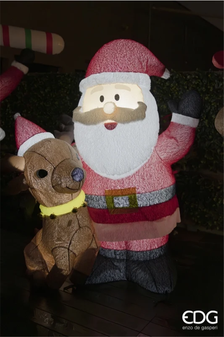 Babbo Natale Gonfiabile Esterno H180cm D150cm Babbo Natale Con Renna E Led — immagine 2