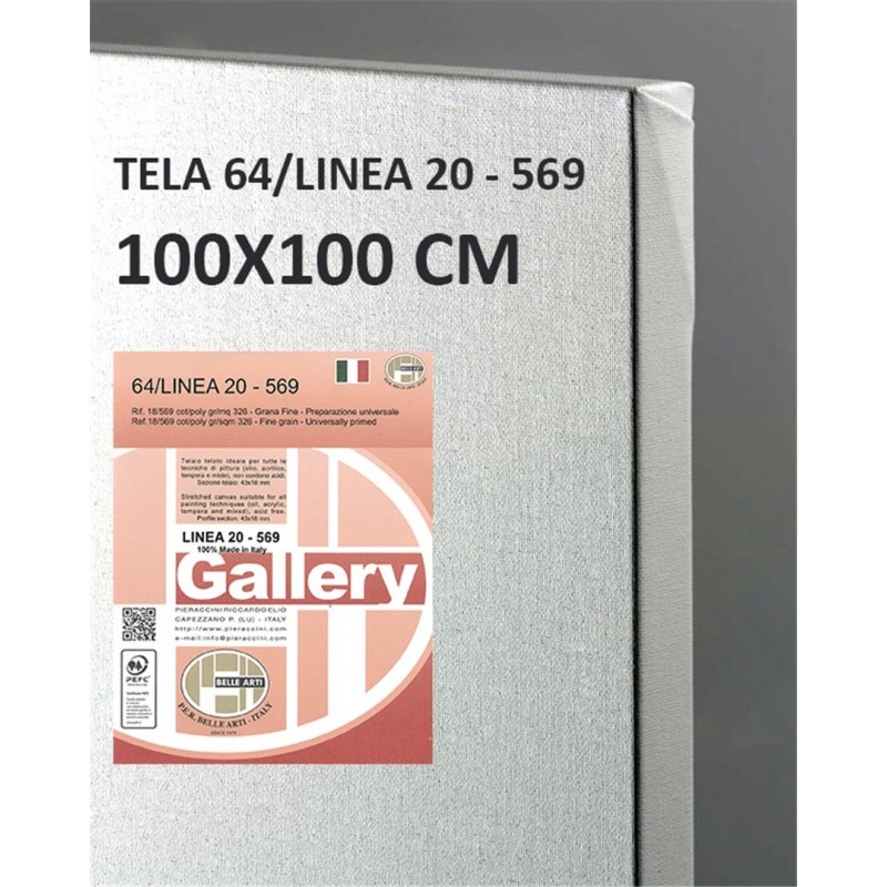P.e.r. Belle Arti - Canvas 100 X 100 Cm-64/20 Line Fine-Grained Tucked And Back Graffettata-Frame With Cross