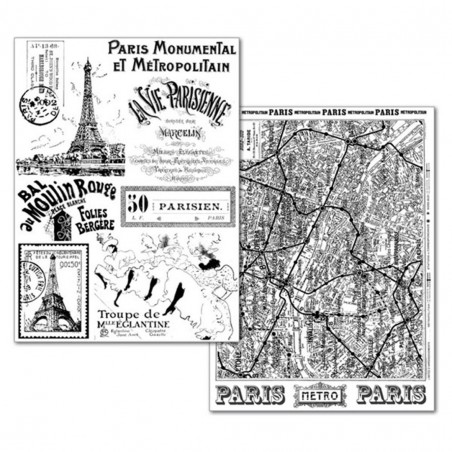 Confezione 2 Fogli Carta Transfer A4 B/n Paris Monumental