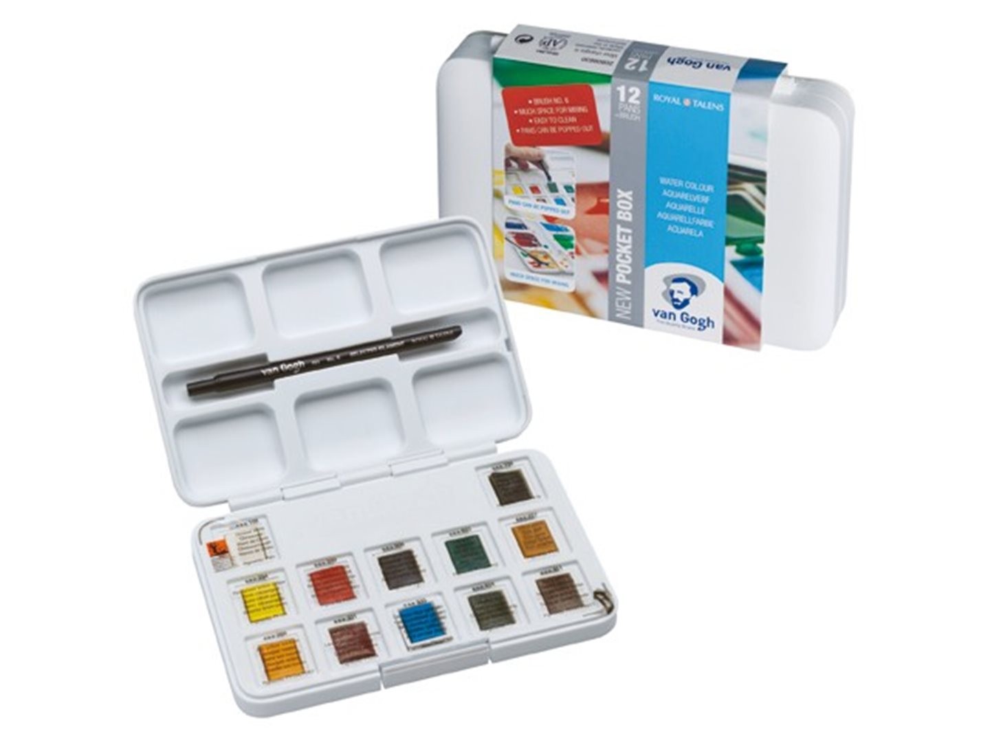 Confezione Acquerelli 12+3  Pocket Box + Pennello N°6 — immagine 2
