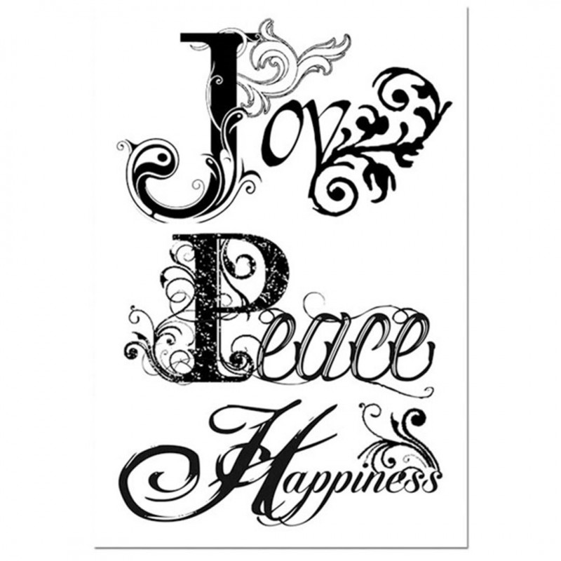 Stamperia Timbro Alta Definizione Caucciu Cm 7x11 Joy-Peace-Happiness